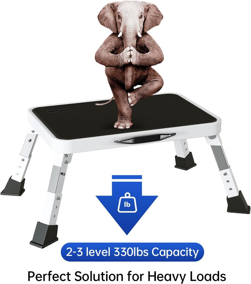 Mifami Metal Step Stool Foldable Adjustable Height Sturdy Stable Step Ladder with a Non-Slip Platform Camper Step Stool with Non-Slip Rubber Feet, Easy to Carry (White) - Image 4
